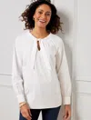 Talbots Petite - Tie Neck Poplin Top - White - Small - 100% Cotton  In White