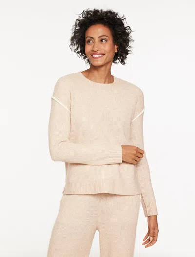 Talbots Petite - Tipped Crewneck Sweater - Sesame Heather - Xl  In Neutral