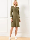 Talbots Petite - Tipped Half-zip Sweater Dress - Burnt Olive/ivory - Xl  In Burnt Olive,ivory
