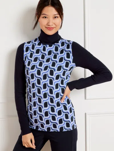 Talbots Petite - Turtleneck Sweater - Birds Eye Jacquard - Indigo/blue Sky - Large  In Indigo,blue Sky