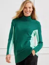 Talbots Turtleneck Sweater - Colorblock - Dark Crisp Jade - 2x  In Dark Crisp Jade