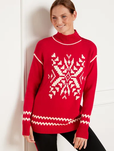 Talbots Turtleneck Sweater - Snowflake - Red - 3x