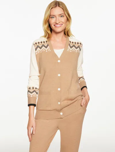 Talbots Petite - V-neck Cardigan Sweater - Nordic Fair Isle - Toasted Coconut Heather - Xl  In Brown