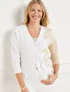 Talbots Petite - V-neck Cardigan Sweater - Placed Palms - Cool Beige - Xl