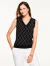 Talbots Petite - V-neck Sweater Shell - Bias Plaid - Black/ivory - Medium  In Multi