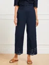 Talbots Petite - Wide Crop Pull-on Fresh Poplin Pants - Eyelet Hem - Blue - Xl  In Blue