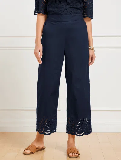 Talbots Petite - Wide Crop Pull-on Fresh Poplin Pants - Eyelet Hem - Blue - Xl