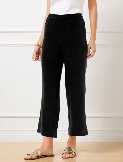 Talbots Petite - Wide Crop Pull-on Gauze Pants - Black - Xl - 100% Cotton