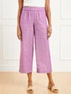 Talbots Petite - Wide Crop Washed Linen Pull-on Pants - Riviera Stripe - Violet Sunset - Xl