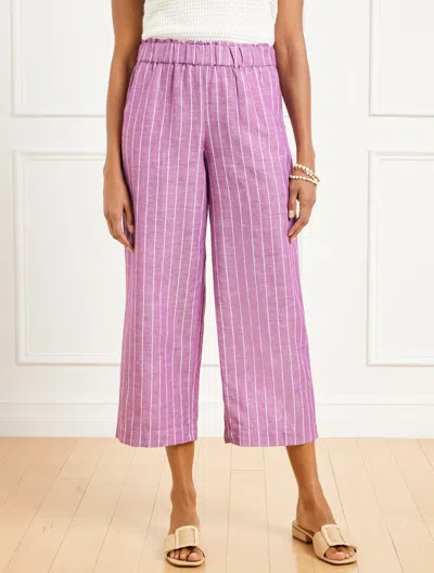 Talbots Petite - Wide Crop Washed Linen Pull-on Pants - Riviera Stripe - Violet Sunset - Xl