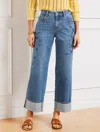 Talbots Petite - Wide Straight Ankle Embroidered Cuff Jeans - Botanica Wash - 16  In Botanica Wash
