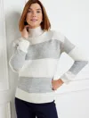 Talbots Petite - Wool Blend Turtleneck Sweater - Sequin Stripe - Ivory/grey - Xl  In Ivory,grey