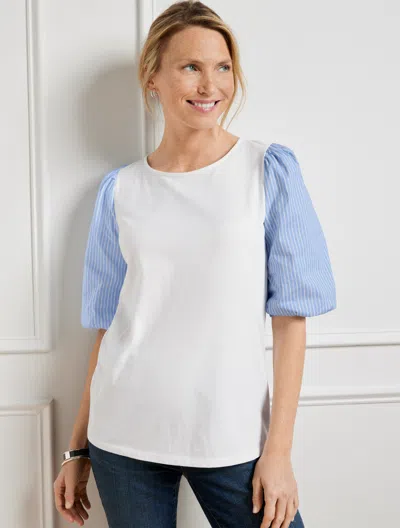 Talbots Woven Sleeve Crewneck T-shirt - White - 1x