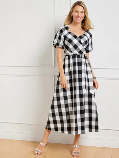 Talbots Petite - Zinnia Gingham Fit & Flare Poplin Dress - Black/white - 12  In Black,white