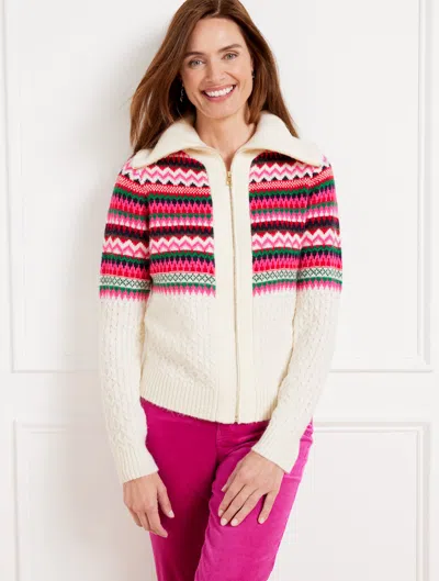 Talbots Petite - Zip Cardigan Sweater - Joyful Fair Isle - Ivory - 2xs