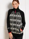 Talbots Petite - Zip Front Coatigan - Wintery Geo - Black/ivory - Small  In Black,ivory