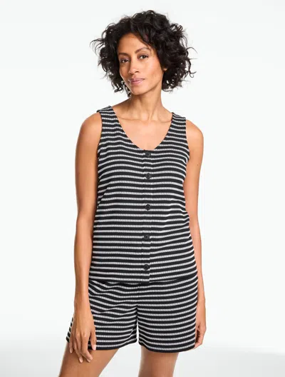 Talbots Petite - Boardwalk Stripe Sleeveless Tank Top - Black/white - Xl  In Multi