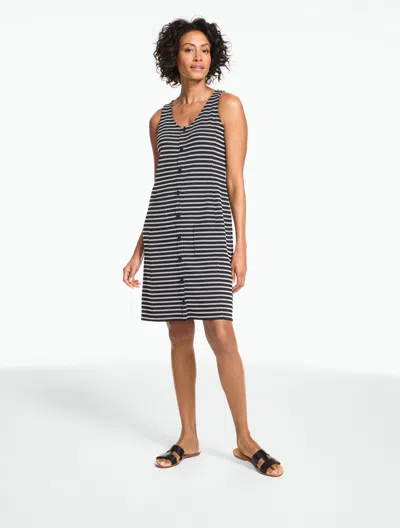 Talbots Petite - Button Front Dress - Boardwalk Stripe - Black/white - Xl  In Multi