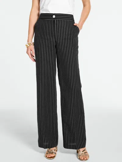 Talbots Petite - Classic Linen Wide Leg Pants - Blooming Stripe - Black/white - 14