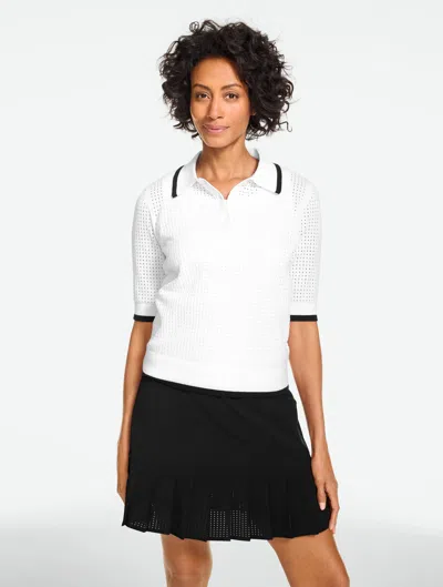 Talbots Petite - Coolmaxâ® Open Stitch Polo Sweater - White - Large