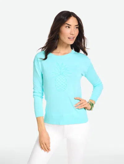Talbots Petite - Crewneck Sweater - Pineapple - Turquoise Blue - Large