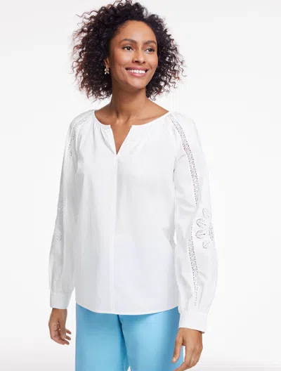 Talbots Petite - Crochet Trim Poplin Top - White - Small - 100% Cotton