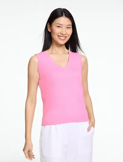Talbots Petite - Draped V-neck Ribbed Tank Top - Classic Pink - Large