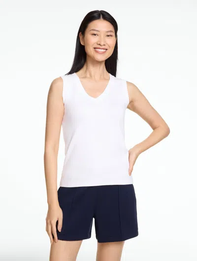 Talbots Petite - Draped V-neck Ribbed Tank Top - White - Large