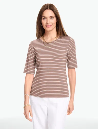 Talbots Petite - Elbow Sleeve Top - Kelly Stripe - Branch/white - Xl