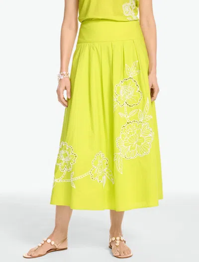 Talbots Petite - Embroidered Piper Pleated Patio Skirt - Limeade - 12 - 100% Cotton  In Green