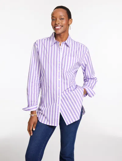 Talbots Petite - Everyday Relaxed Shirt - Darling Stripe - Lavender Dawn/white - Medium - 100% Cotton Talbot