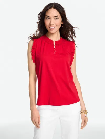 Talbots Petite - Flutter Sleeve Mixed Media Top - Red - Large