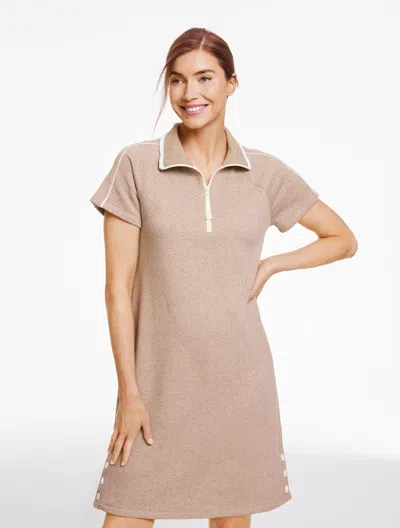 Talbots Petite - French Terry Half-zip Dress - Dusty Mocha Heather - Xl  In Brown