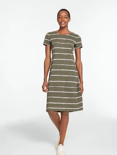 Talbots Petite - French Terry T-shirt Dress - Tie-dye Stripe - Tuscan Olive/white - Small