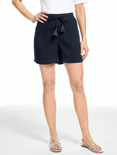Talbots Petite - Gauze Pull-on Shorts - Blue - Xl - 100% Cotton