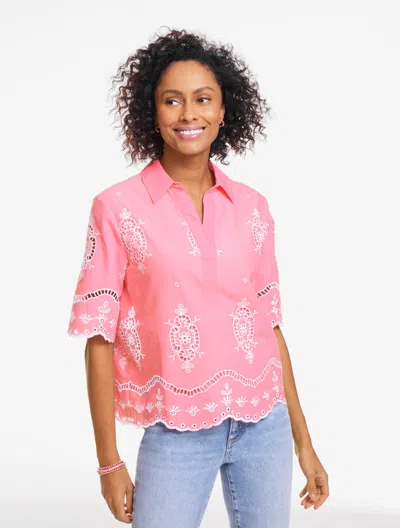 Talbots Petite - Julia Eyelet Top - Pink Guava/white - Xl