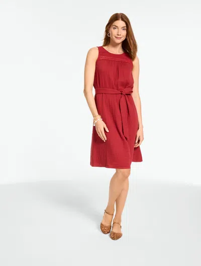 Talbots Petite - Lace Yoke Gauze Swing Dress - Sangria - Xl  In Red