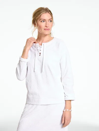 Talbots Petite - Lace-up Pullover Sweater - White - Medium  In Animal Print