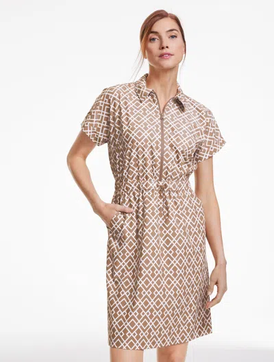 Talbots Petite - Lightweight Woven Stretch Bungee Dress - Lattice Diamonds - Sugar Chestnut/white - Small Ta