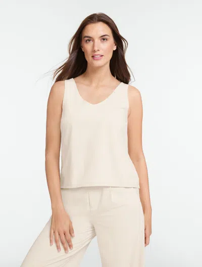 Talbots Petite - Lightweight Woven Stretch Double V-neck Tank Top - Oat - Small  In Brown