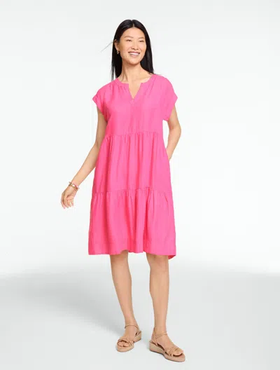 Talbots Petite - Linen Tiered Swing Dress - Bright Pink - Medium