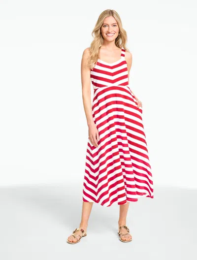 Talbots Petite - Marina Stripe Jersey Fit & Flare Maxi Dress - Red - 12 - 100% Cotton
