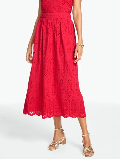 Talbots Petite - Marquise Eyelet Midi Skirt - Red - 12 - 100% Cotton