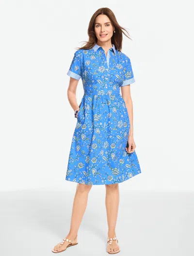 Talbots Petite - Modern Poplin Shirtdress - Vibrant Floral - Shore Blue - 14 - 100% Cotton