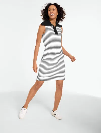 Talbots Petite - Ottoman Stripe Sleeveless Half-zip Dress - Black/white - Large  In Multi