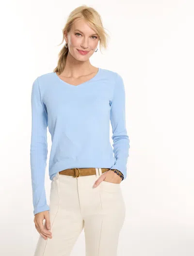 Talbots Petite - Pima V-neck T-shirt - Blue Mist - 2xs