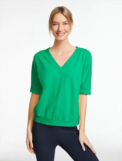 Talbots Petite - Piqué Short Sleeve V-neck T-shirt - Holly Green - Xl