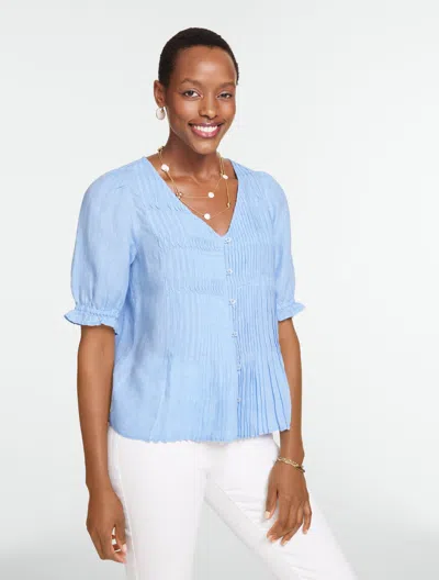 Talbots Petite - Pleated Linen Top - Cross-dyed - Vista Blue/white - Xl