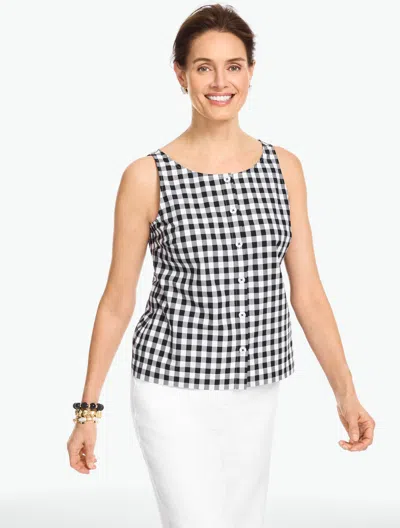 Talbots Petite - Poplin Bateau Neck Top - Gingham - Black/white - Xl - 100% Cotton  In Multi