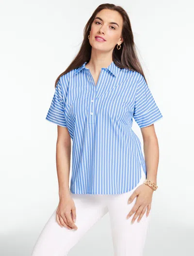 Talbots Petite - Poplin Popover Shirt Shirt - Breezy Way Stripe - Vista Blue/white - Xl - 100% Cotton Talbot